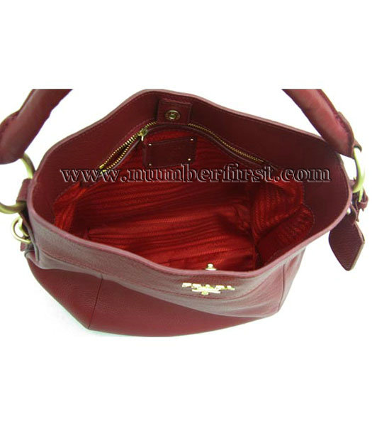 Prada Leather Shoulder Bag Red-5