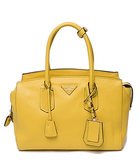 Prada Lemon Yellow Original Calfskin Leather Tote Bag With 24K Metal