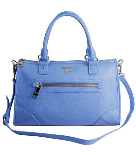 Prada Light Blue Imported Leather Shoulder Tote Bag