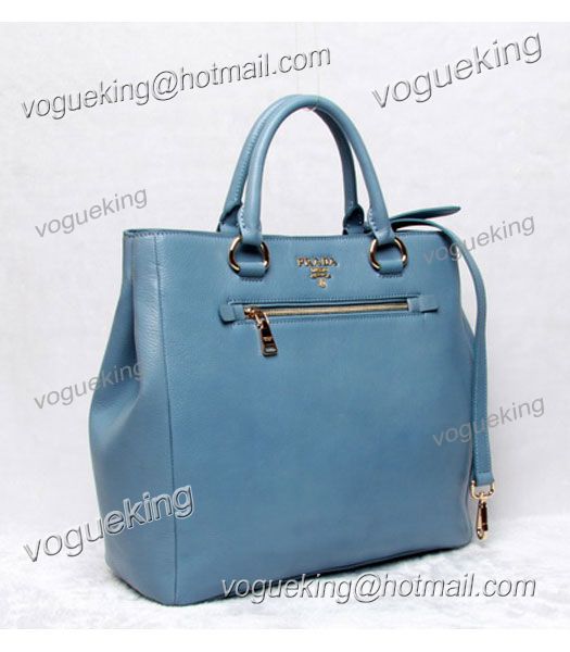 Prada Light Blue Leather Shopping Tote Bag-1