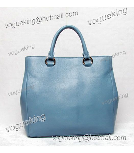 Prada Light Blue Leather Shopping Tote Bag-2