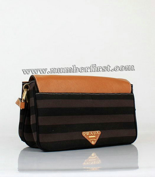 Prada Light Coffee Leather with Coffee Fabric Tote Bag-2