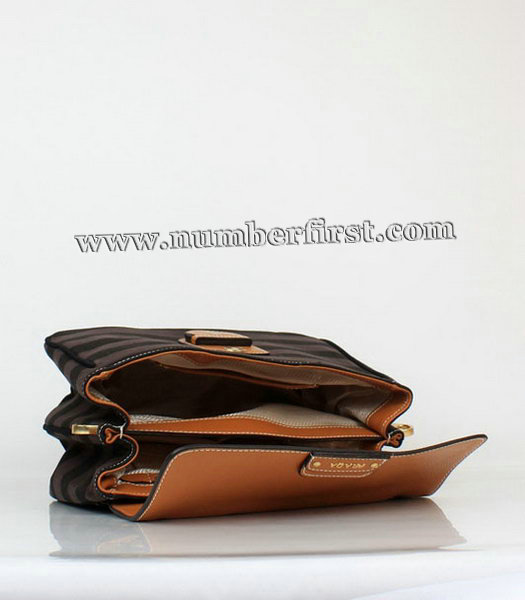 Prada Light Coffee Leather with Coffee Fabric Tote Bag-5