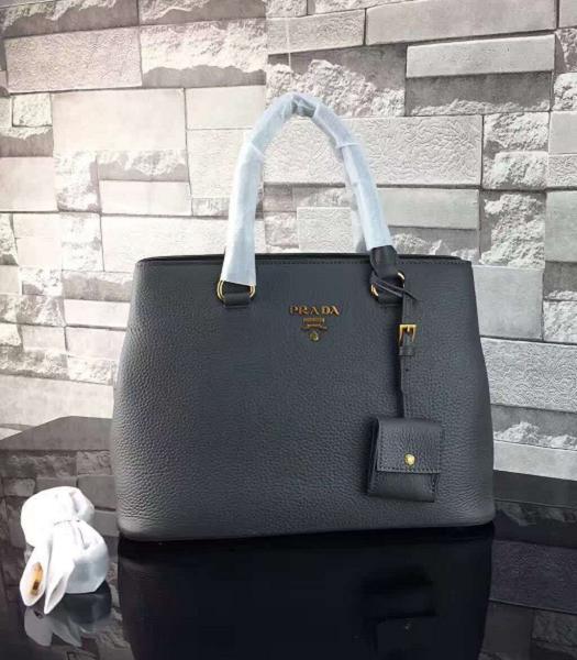 Prada Litchi Veins Calfskin Leather Handle Bag Dark Grey