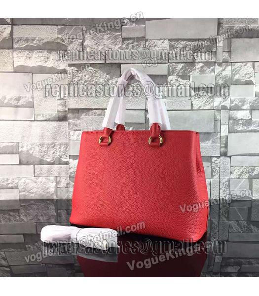 Prada Litchi Veins Calfskin Leather Handle Bag Red-1