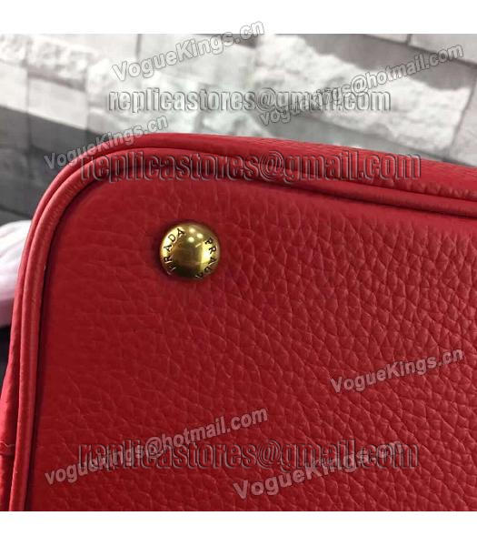 Prada Litchi Veins Calfskin Leather Handle Bag Red-3