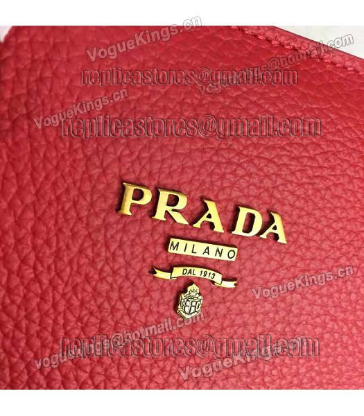 Prada Litchi Veins Calfskin Leather Handle Bag Red-4