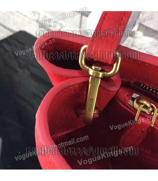 Prada Litchi Veins Calfskin Leather Handle Bag Red-5