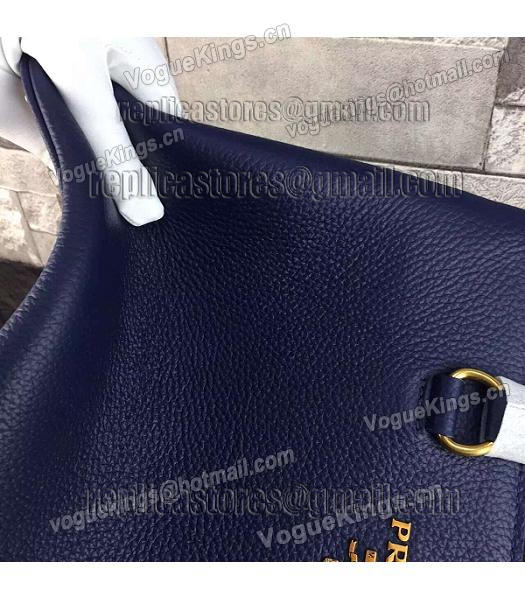 Prada Litchi Veins Calfskin Leather Handle Bag Sapphire Blue-4