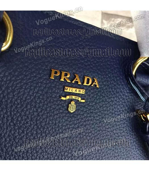 Prada Litchi Veins Calfskin Leather Handle Bag Sapphire Blue-5