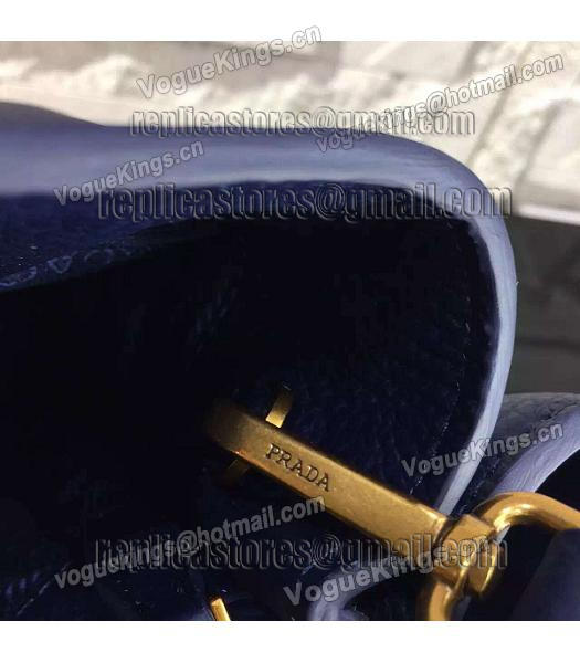 Prada Litchi Veins Calfskin Leather Handle Bag Sapphire Blue-6