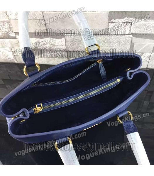 Prada Litchi Veins Calfskin Leather Handle Bag Sapphire Blue-7