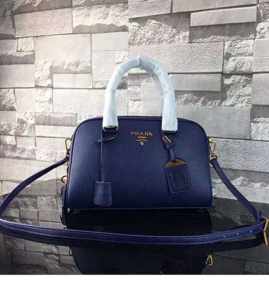 Prada Litchi Veins Calfskin Leather Small Tote Bag Sapphire Blue