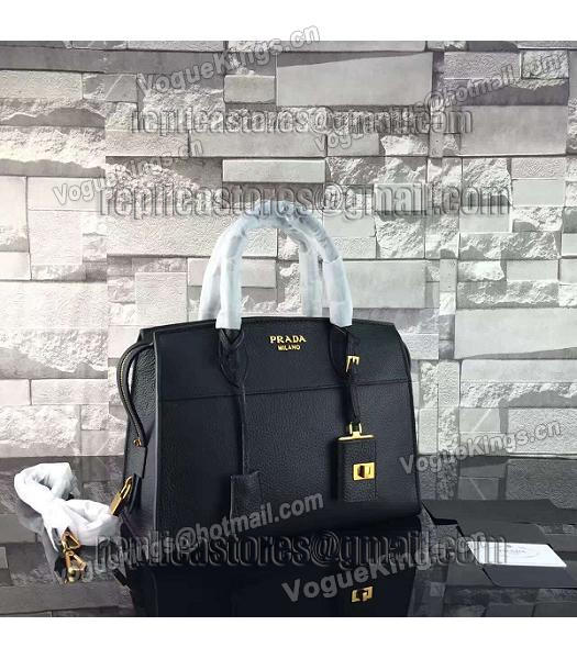 Prada Litchi Veins Calfskin Leather Tote Bag Black-1