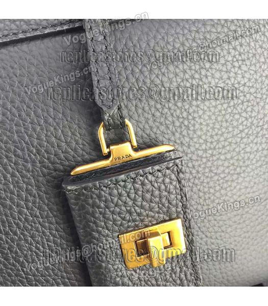 Prada Litchi Veins Calfskin Leather Tote Bag Black-4