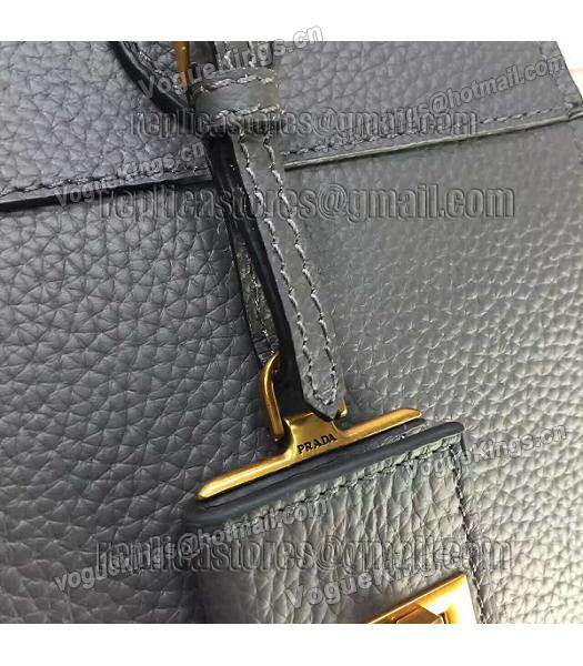 Prada Litchi Veins Calfskin Leather Tote Bag Dark Grey-5