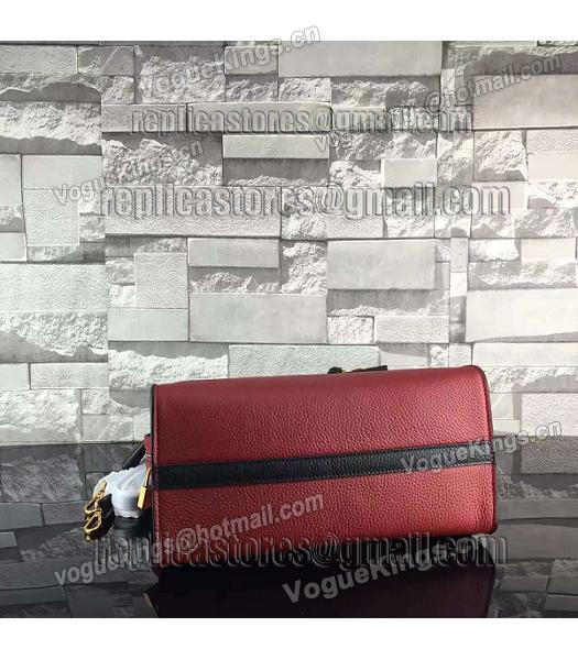 Prada Litchi Veins Calfskin Leather Tote Bag Jujube Red/Black-3