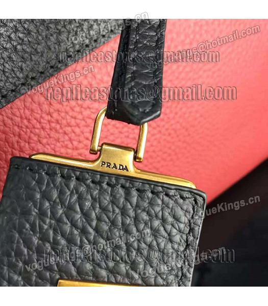 Prada Litchi Veins Calfskin Leather Tote Bag Jujube Red/Black-5