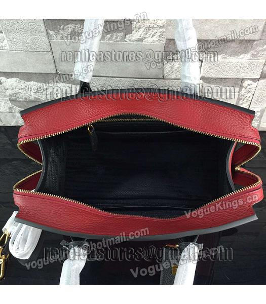 Prada Litchi Veins Calfskin Leather Tote Bag Jujube Red/Black-7