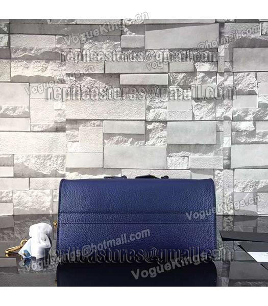 Prada Litchi Veins Calfskin Leather Tote Bag Sapphire Blue-2