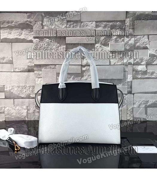 Prada Litchi Veins Calfskin Leather Tote Bag White/Black-2