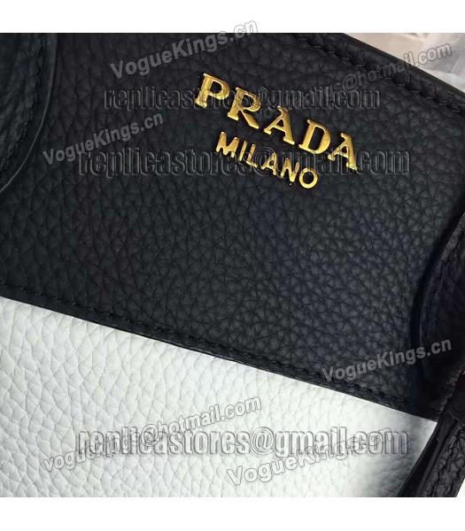 Prada Litchi Veins Calfskin Leather Tote Bag White/Black-3