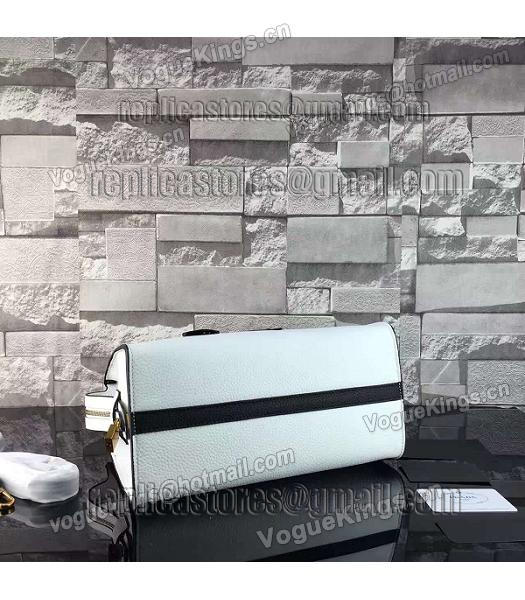 Prada Litchi Veins Calfskin Leather Tote Bag White/Black-4