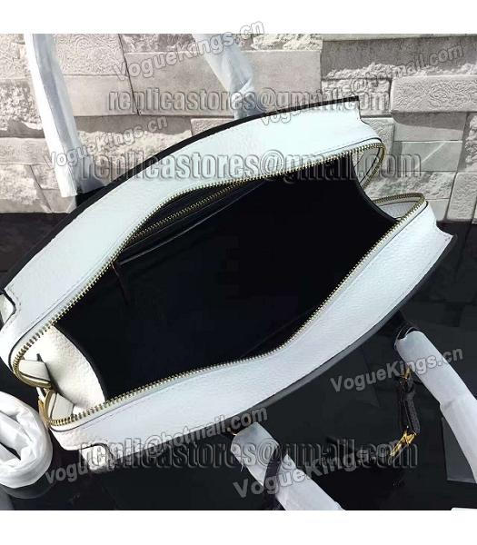Prada Litchi Veins Calfskin Leather Tote Bag White/Black-6