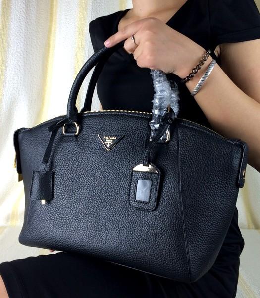 Prada Litchi Veins Cow Leather Handbag 5128 In Black