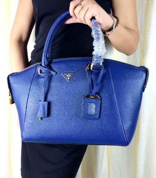 Prada Litchi Veins Cow Leather Handbag 5128 In Sapphire Blue