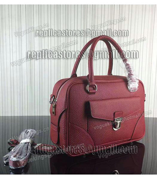 Prada Litchi Veins Cow Leather Tote Bags 1B006 Jujube Red-1