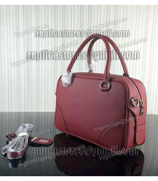 Prada Litchi Veins Cow Leather Tote Bags 1B006 Jujube Red-2