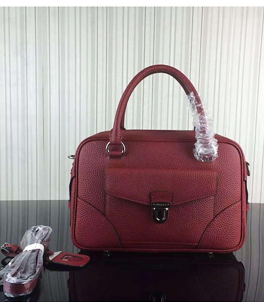 Prada Litchi Veins Cow Leather Tote Bags 1B006 Jujube Red