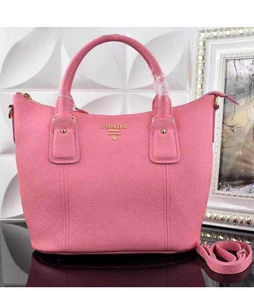 Prada Litchi Veins Tote Bag 0126 With Cherry Pink Leather