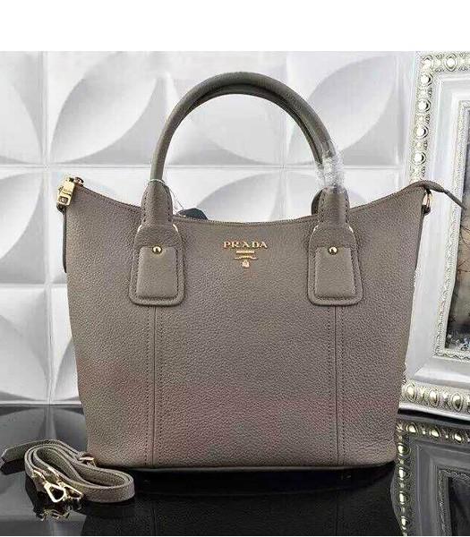 Prada Litchi Veins Tote Bag 0126 With Grey Leather