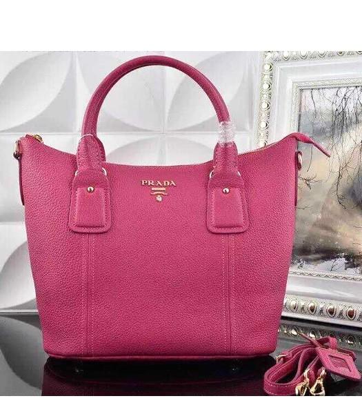 Prada Litchi Veins Tote Bag 0126 With Rose Red Leather