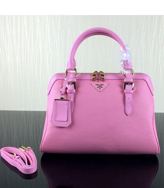 Prada Litchi Veins Tote Bag BN0199 With Cherry Pink Leather