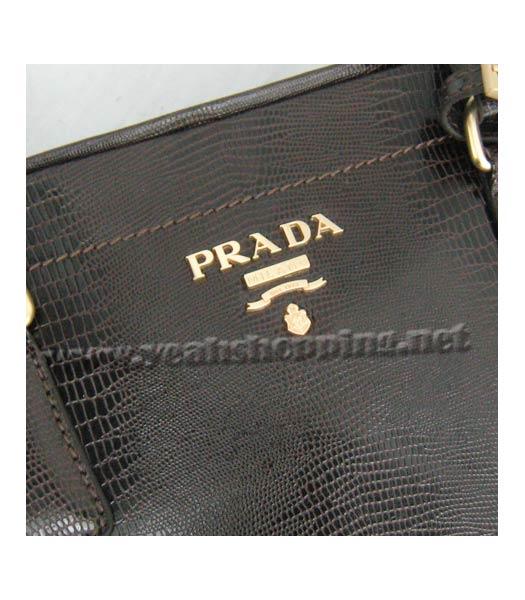 Prada Lizard Veins Leather Tote Bag in Dark Coffee-5