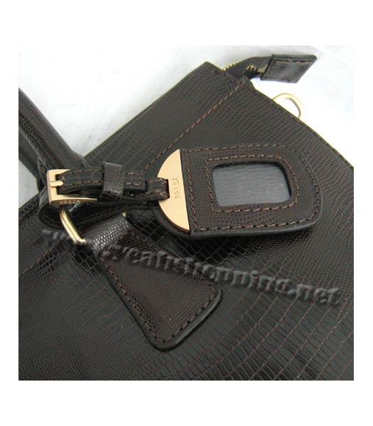 Prada Lizard Veins Leather Tote Bag in Dark Coffee-6