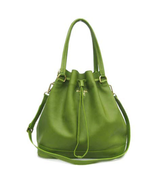 Prada Madras Tote Handbag Green Leather_BR3673