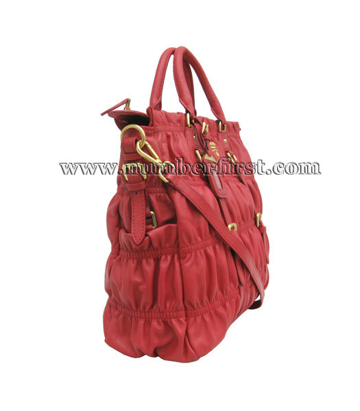 Prada Nappa Gaufre Tote lambskin leather Bag Red-2