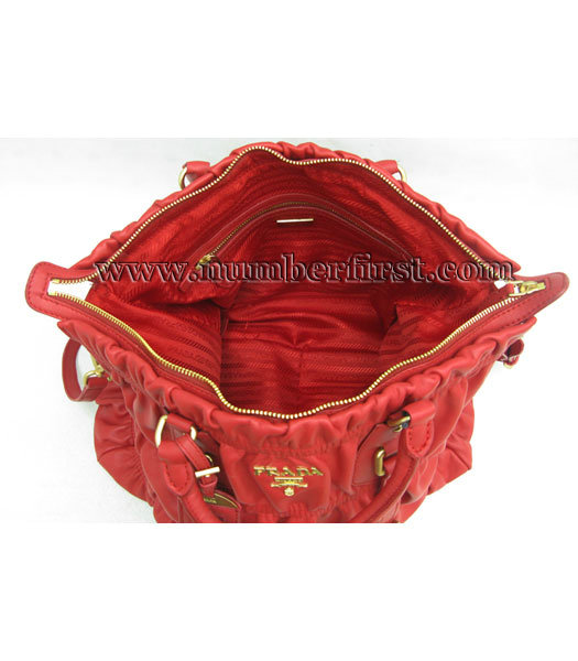 Prada Nappa Gaufre Tote lambskin leather Bag Red-4