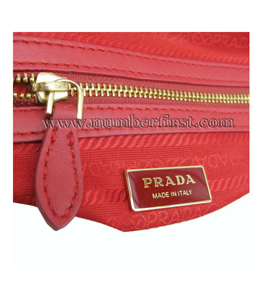 Prada Nappa Gaufre Tote lambskin leather Bag Red-5
