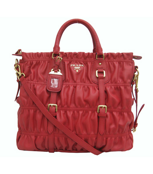 Prada Nappa Gaufre Tote lambskin leather Bag Red