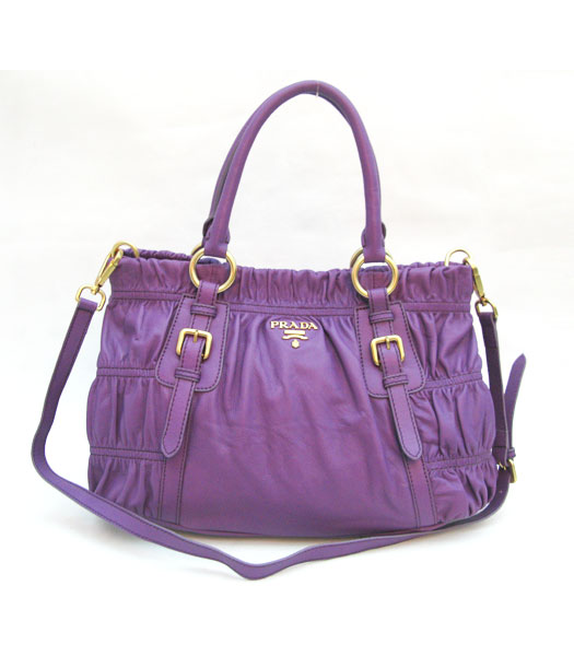 Prada Nappa Leather Gauffre Tote Bag Purple