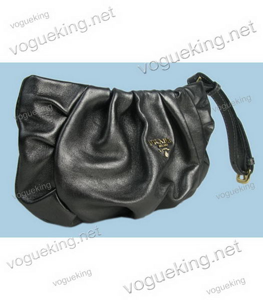 Prada Nappa Leather Gaufre Wristlet Clutch Black Grey-2