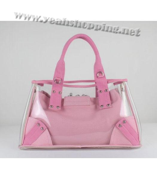 Prada Natural Canvas and PVC Crystal Cluster Frame Top Satchel in Pink-1