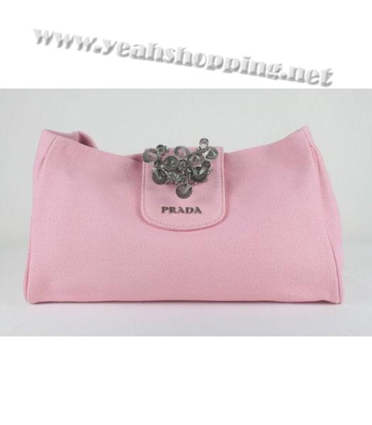 Prada Natural Canvas and PVC Crystal Cluster Frame Top Satchel in Pink-4