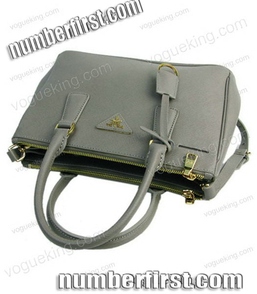 Prada New Small Saffiano Grey Calfskin Leather Business Tote Handbag-3