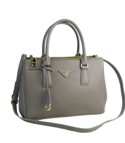 Prada New Small Saffiano Grey Calfskin Leather Business Tote Handbag